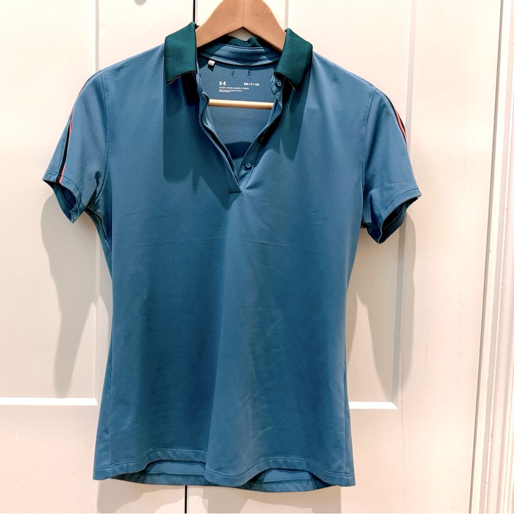Under Armour Green/Blue Golf Tennis Polo Shirt Women Small